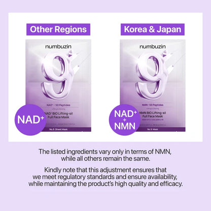 Numbuzin No.9 NAD+ Bio Lifting-sil Full Face Mask Set 4 sheets